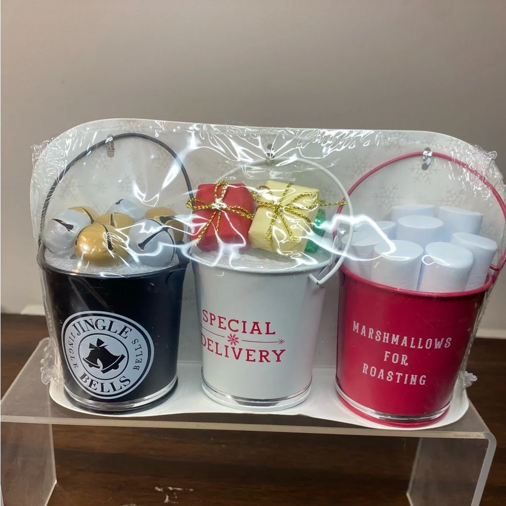 Target Bullseye Christmas 3 Buckets Ornaments